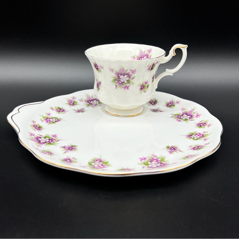 Royal Albert Sweet Violets bone china teacup and snack plate set